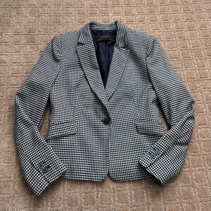 Zara Houndstooth Blazer Jacket Women's Medium Navy White Preppy Classic Work